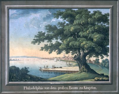 The Great Tree of Kingston s výhledem na Philadelphii za sebou (wc a kvaš na papíře) od C.A. During